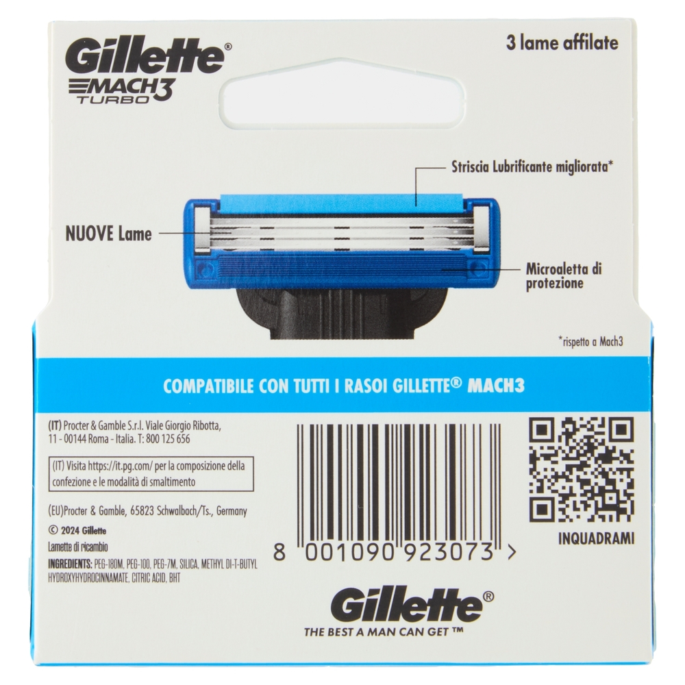 Gillette Lamette Rasoi Uomo Mach3 Turbo per Rasoio a 3 Lame, Confezione da 5 Lamette Barba